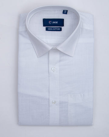 Cotton Regular Fit Formal Shirt with Spread Collar and Full Sleeves - White
