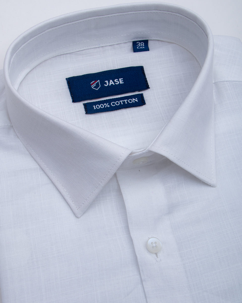 Cotton Regular Fit Formal Shirt with Spread Collar and Full Sleeves - White