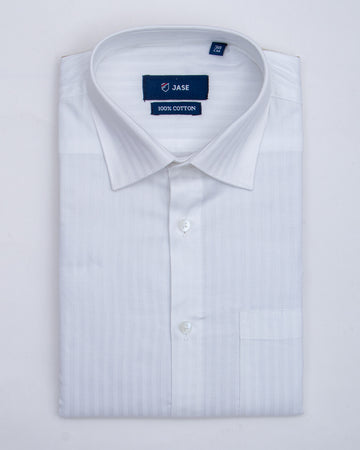 Cotton Men's Formal Half -Sleeve Shirt with Subtle Stripe Pattern - White