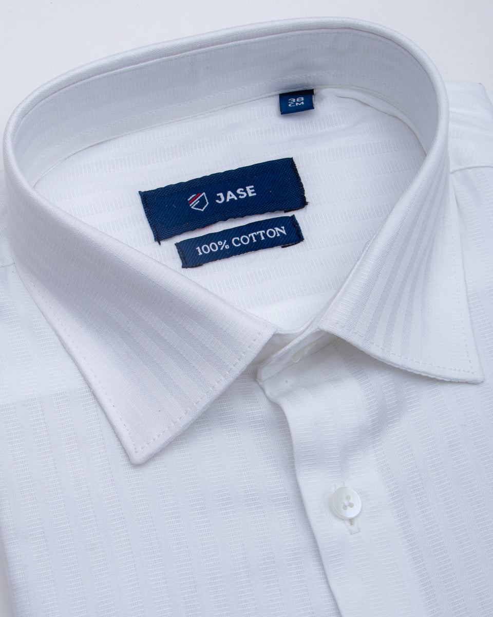 Cotton Men's Formal Half -Sleeve Shirt with Subtle Stripe Pattern - White