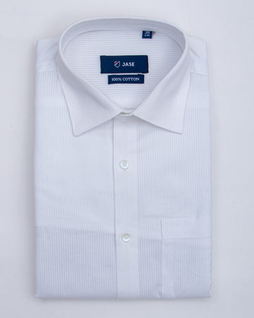 Cotton Regular Fit Formal Shirt with Spread Collar and Full Sleeves - White