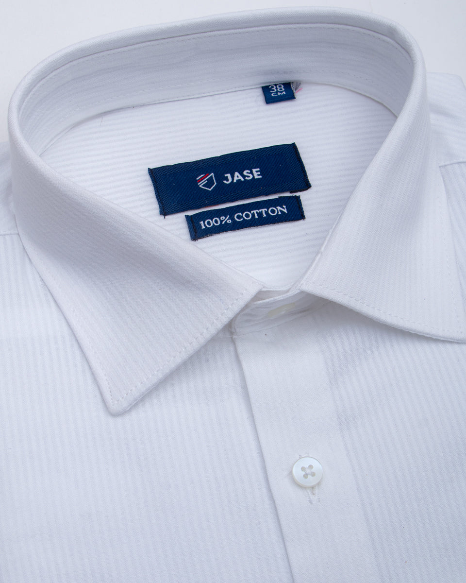 Cotton Formal Half Sleeve Shirt with Subtle Vertical Stripes and Standard Collar - White