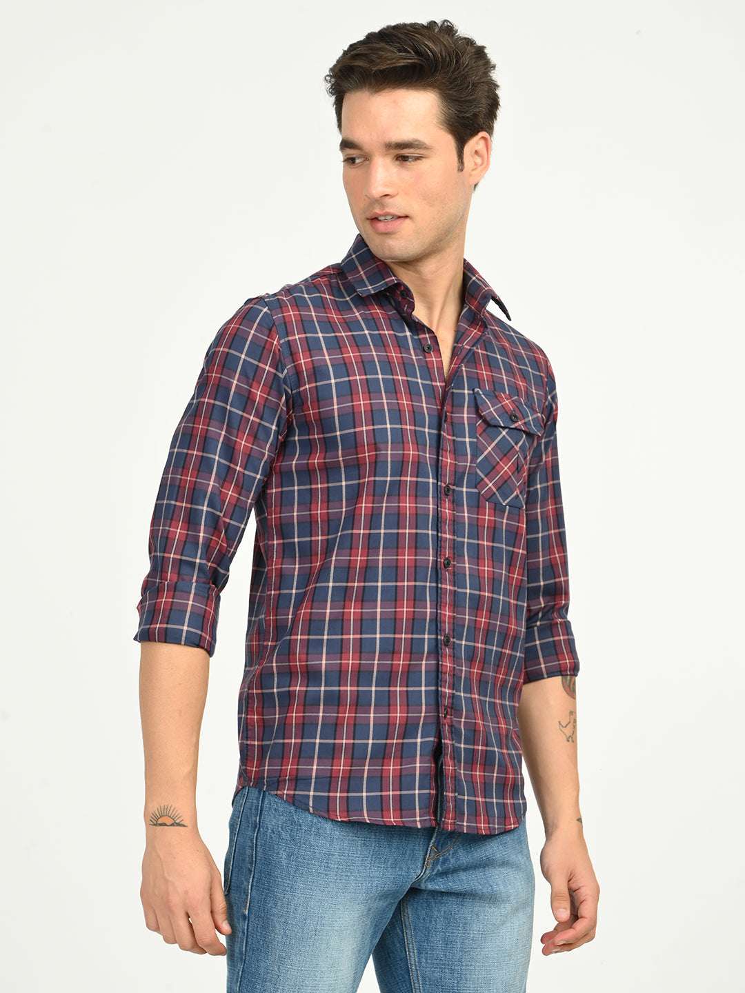 Men’s Native Bull Men's Classic Checkered Slim Fit Casual Shirt with Patch Pocket - Multi