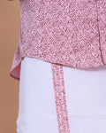Men's Full Sleeve Shirt and Traditional Dhoti Set with Woven Border - Pink