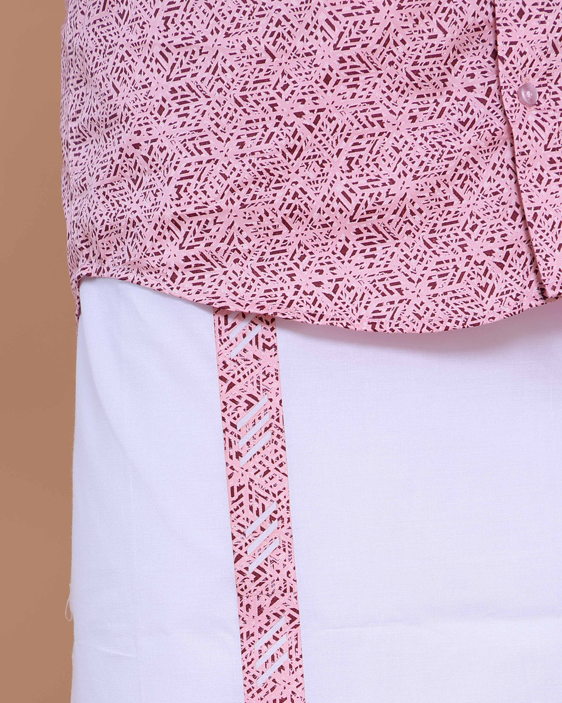 Men's Full Sleeve Shirt and Traditional Dhoti Set with Woven Border - Pink