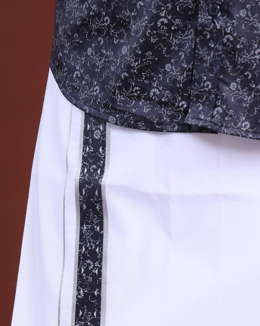 Men's Half Sleeve Shirt and Traditional Dhoti Set with Designer Border - Navy Blue