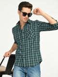 Men’s Native Bull Men's Classic Checkered Slim Fit Casual Shirt with Patch Pocket - Green