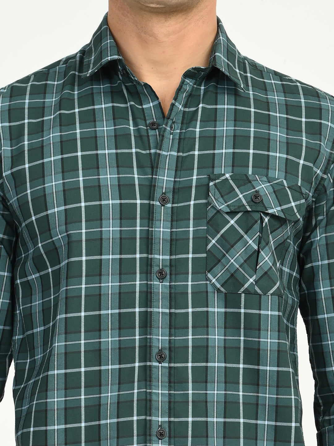 Men’s Native Bull Men's Classic Checkered Slim Fit Casual Shirt with Patch Pocket - Green