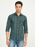 Men’s Native Bull Men's Classic Checkered Slim Fit Casual Shirt with Patch Pocket - Green