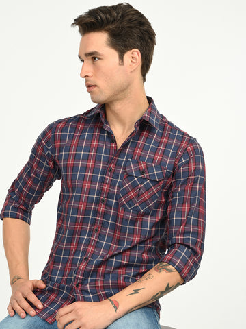Men’s Native Bull Men's Classic Checkered Slim Fit Casual Shirt with Patch Pocket - Multi