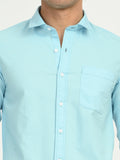 Men’s Native Bull Oxford Solid Casual Shirt with Full Sleeves and Chest Pocket - Blue