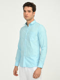 Men’s Native Bull Oxford Solid Casual Shirt with Full Sleeves and Chest Pocket - Blue
