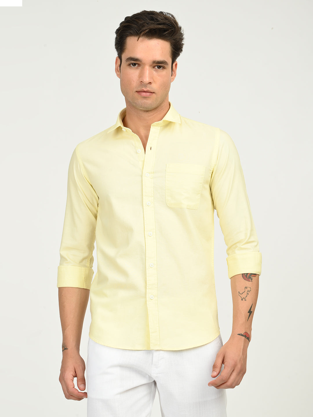 Men’s Native Bull Solid Casual Shirt with Full Sleeves and Chest Pocket - Yellow