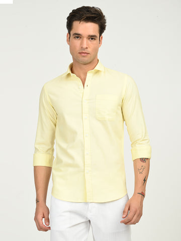 Men’s Native Bull Solid Casual Shirt with Full Sleeves and Chest Pocket - Yellow