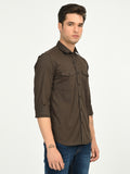 Men’s Native Bull Solid Double Pocket Casual Shirt with Full Sleeves and Button Down Collar - Brown
