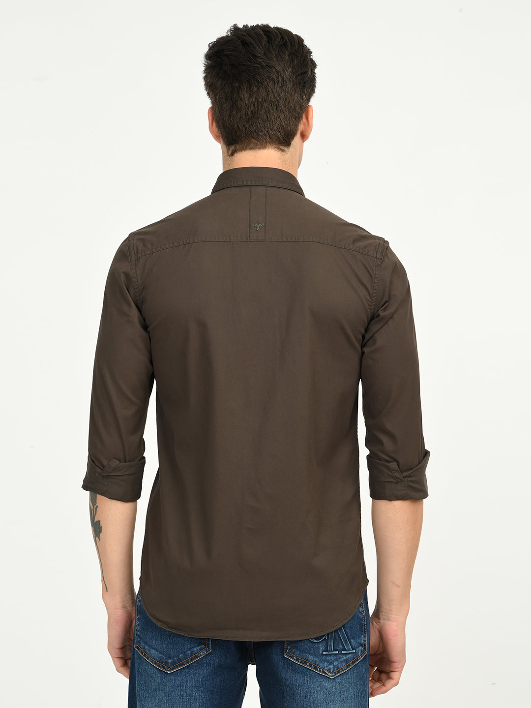 Men’s Native Bull Solid Double Pocket Casual Shirt with Full Sleeves and Button Down Collar - Brown