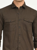 Men’s Native Bull Solid Double Pocket Casual Shirt with Full Sleeves and Button Down Collar - Brown