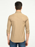 Men’s Native Bull Solid Double Pocket Casual Shirt with Full Sleeves and Button Down Collar - Light Brown