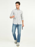 Men’s Native Bull Striped Slim Fit Casual Shirt with Long Sleeves - Off White