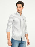 Men’s Native Bull Striped Slim Fit Casual Shirt with Long Sleeves - Off White