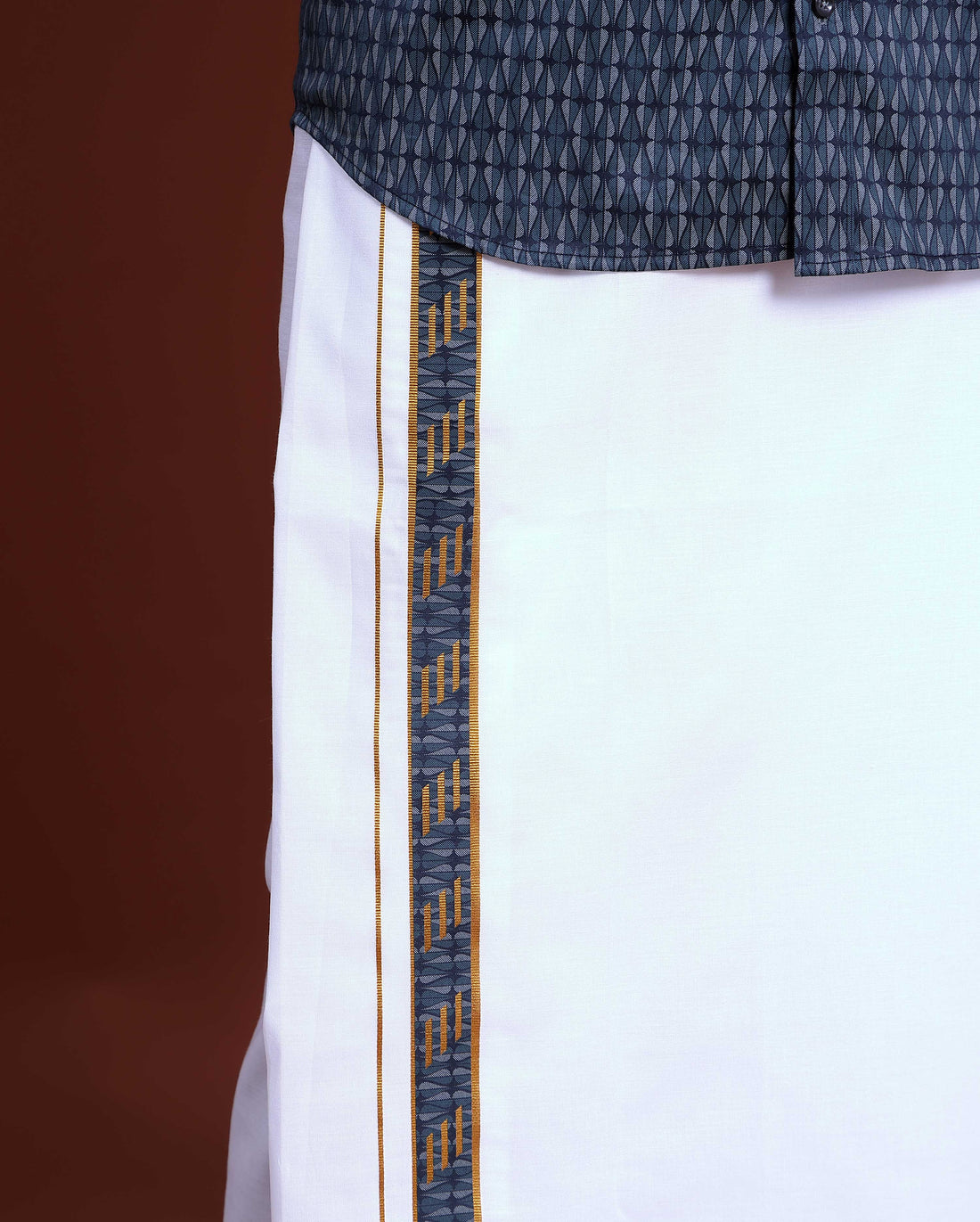 Men's Printed Full Sleeve Shirt and Traditional Dhoti Set with Designer Border - Blue
