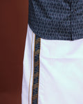 Men's Printed Half Sleeve Shirt and Traditional Dhoti Set with Designer Border - Blue