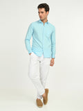 Men’s Native Bull Oxford Solid Casual Shirt with Full Sleeves and Chest Pocket - Blue