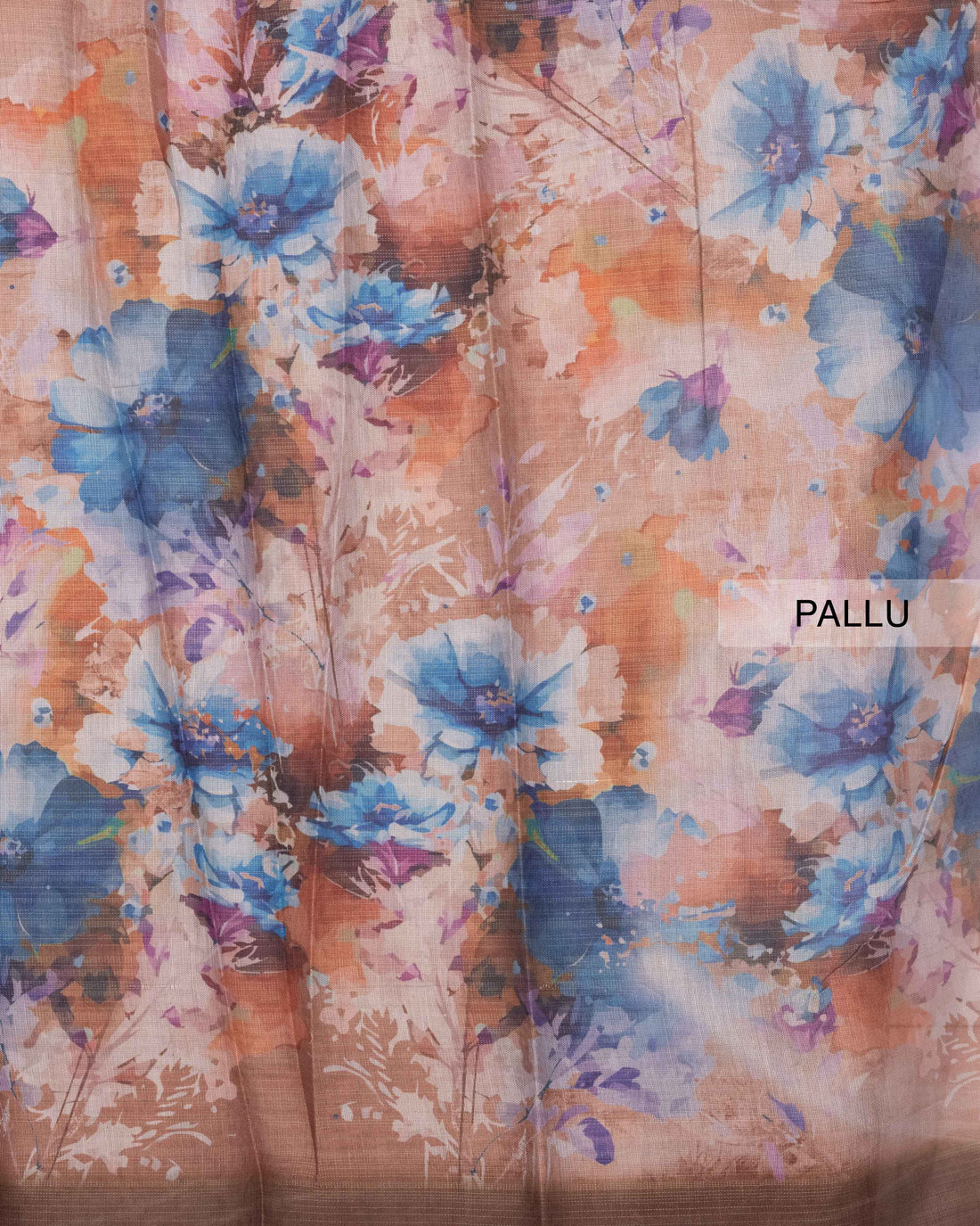 Ethnic Floral Printed Tissue Saree - Brown