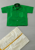 Buy Parrot Green Colour Silk Cotton Dhoti & Shirt Set Shopping Online