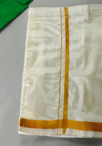 Parrot Green Colour Silk Cotton Dhoti & Shirt Set Shopping