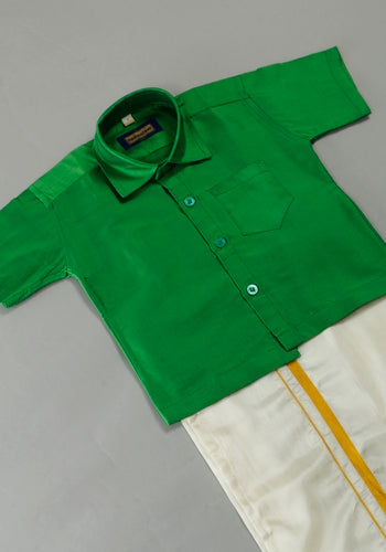 Buy Parrot Green Colour Silk Cotton Dhoti & Shirt Set Online Shopping