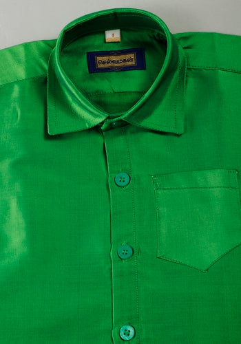 Buy Parrot Green Colour Silk Cotton Dhoti & Shirt Set Online