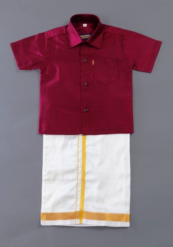 Purple Colour Silk Cotton Dhoti & Shirt Set