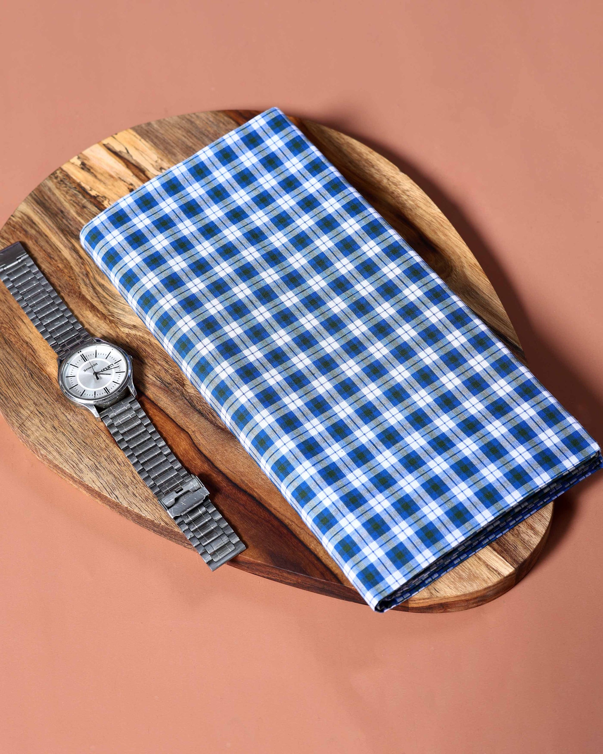 Sangu Brand Men's Premium Cotton Checked Lungi Stitched - Blue-six