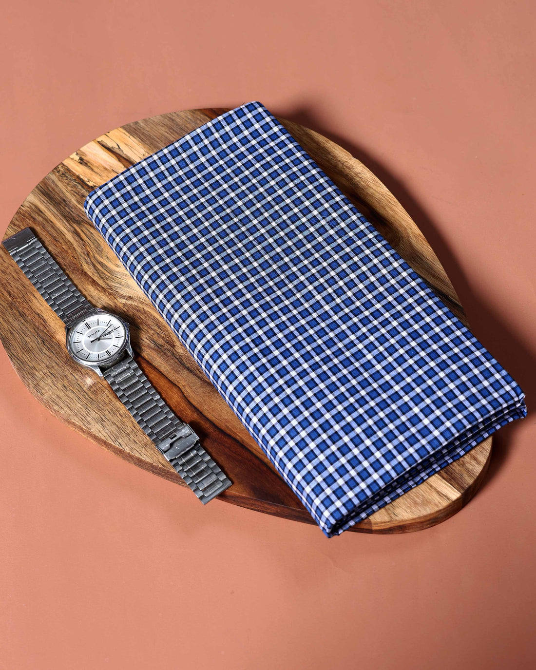 Sangu Brand Men's Premium Cotton Checked Lungi Stitched - Blue