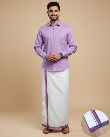 Shirt & Dhoti Set with Traditional Border - Lavender