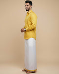 Shirt & Dhoti Set with Traditional Border - Yellow