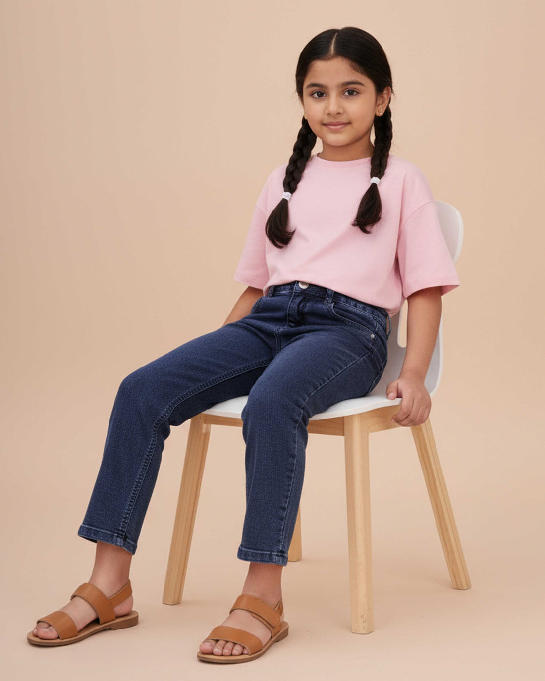 Stylish Girls Solid Design Denim Jeans - Dark Blue