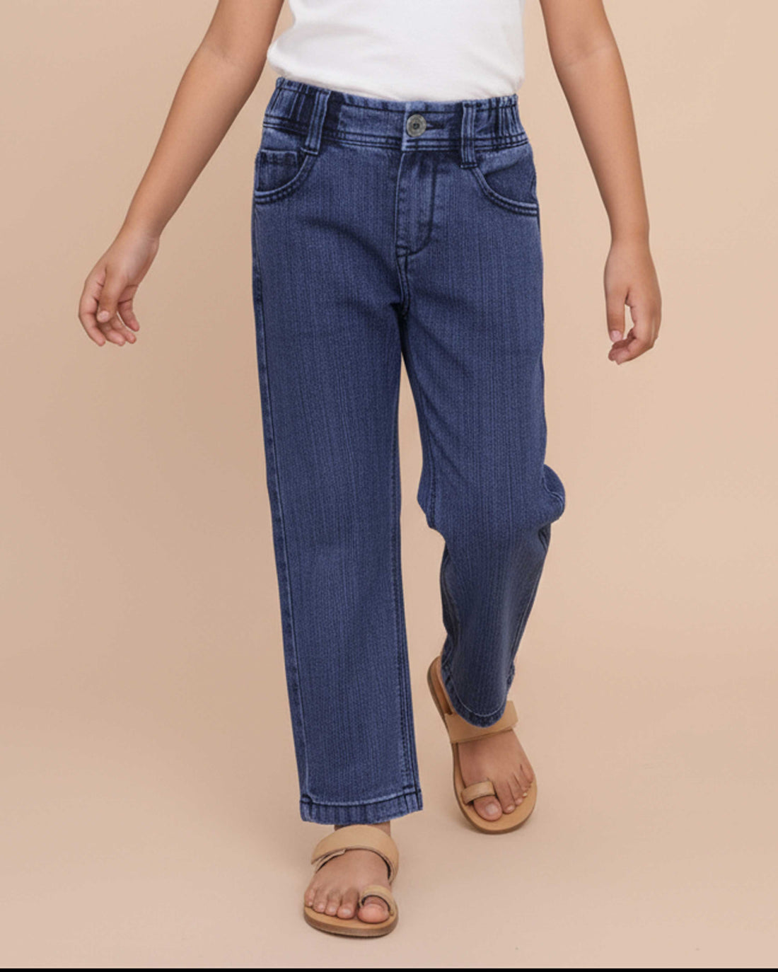 Stylish Girls Solid Design Denim Jeans - Blue