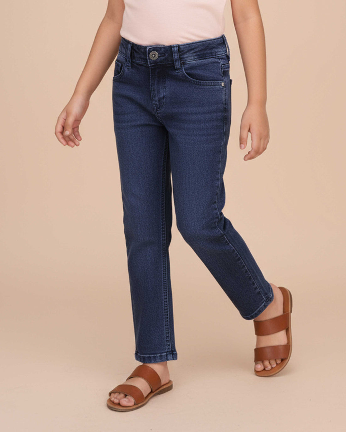 Stylish Girls Solid Design Denim Jeans - Dark Blue