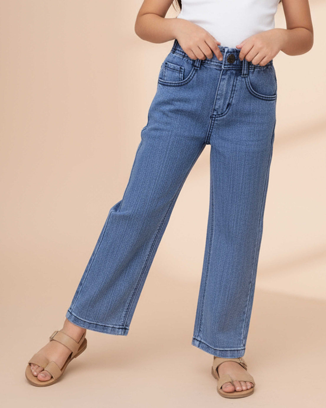 Stylish Girls Solid Design Denim Jeans - Light Blue