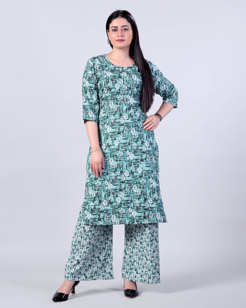 Green Colour Top & Palazzo Set