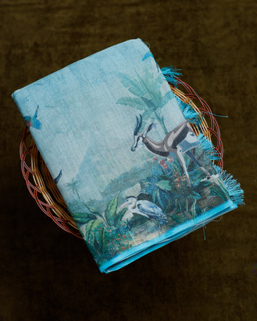Sky Blue Printed Tissue Saree