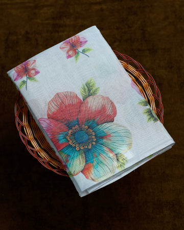 Ethnic Floral Printed Tissue Saree - Grey