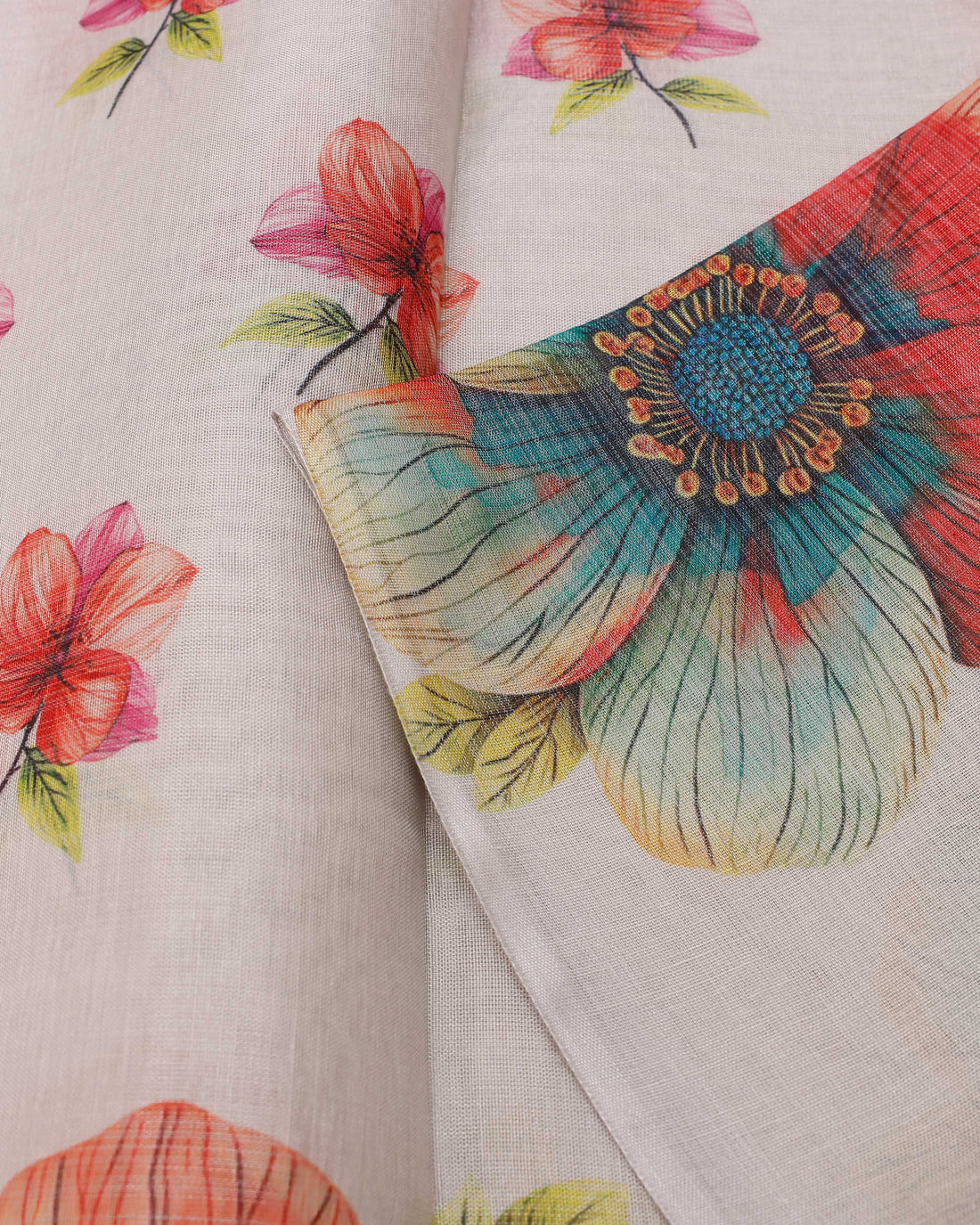 Ethnic Floral Printed Tissue Saree - Grey