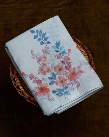 Ethnic Floral Printed Tissue Saree - Grey