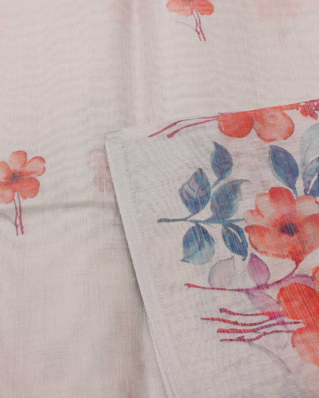 Ethnic Floral Printed Tissue Saree - Grey