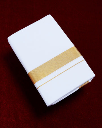 Men's Alaya Cotton Dhoti with Elegant Gold Zari Border - White