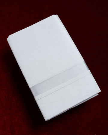 Men's Alaya Cotton Dhoti with Elegant Silver Zari Border - Silver