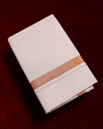 Men's Alaya Cotton Dhoti with Elegant Copper Zari Border - Copper